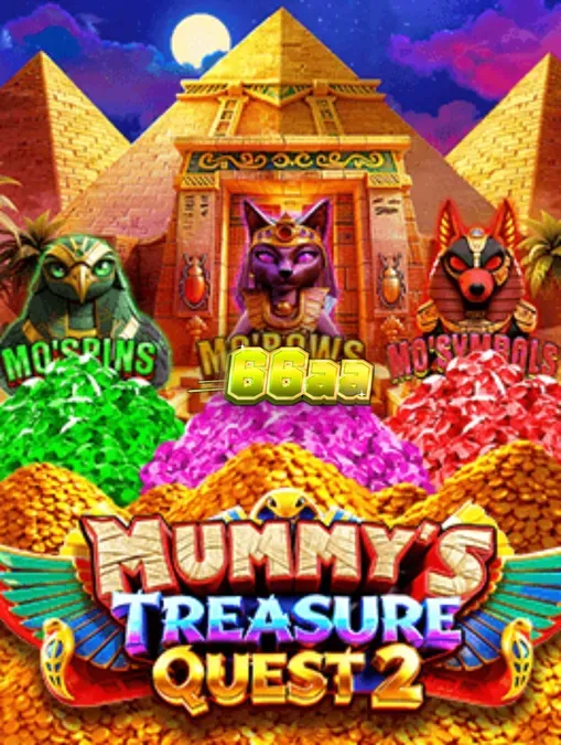Interface do jogo de slot Mummy’s Treasure Quest 2 com pirâmides e símbolos egípcios