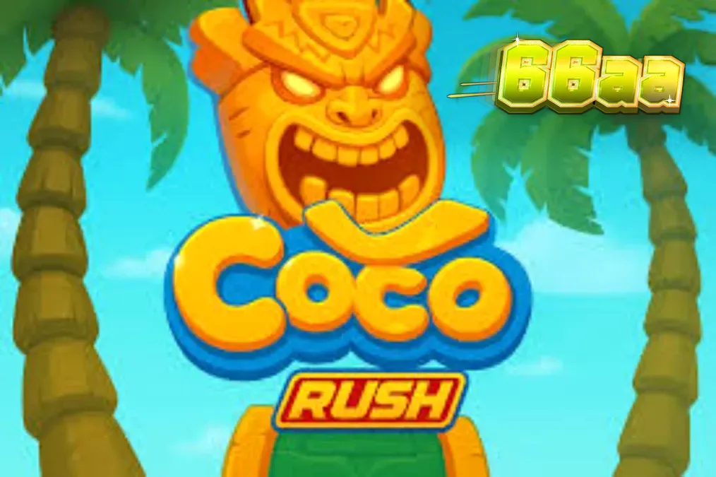Interface vibrante e tropical do caça-níqueis Coco Rush com elementos de ilha e tesouro.